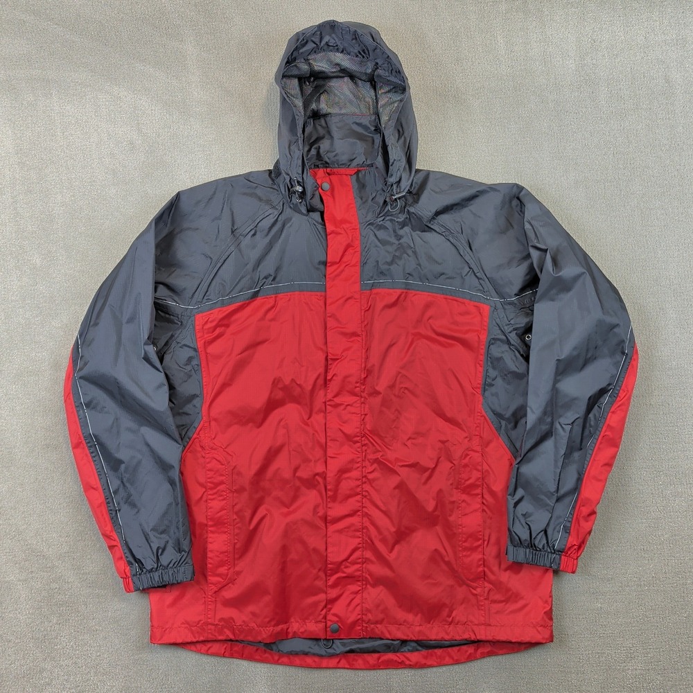 Sierra Sport Rain Jacket Mens Large Red Gray Waterproof Windproof Hooded Shell